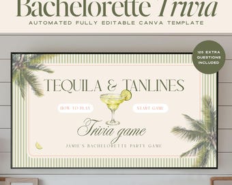Tequila and Tanlines Bachelorette Trivia Game, Beach Bach Party Game, Coastal Bachelorette Games, Editable Canva Template, Girls Trip Game