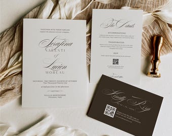 Moody Vintage Romance Wedding Invitation Suite, Vintage Wedding Invitation Template, Romantic Wedding Invite, Editable Canva Template