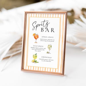 Aperol Spritz Bar Sign Canva Template Editable, Hugo Spritz Cocktail Recipes Cards, Wedding Bar Menu, Limoncello Bar Signage Signature Drink