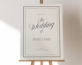 Classic Black Ivory Wedding Sign Template, Elegant Estate Reception Decor (Digital Download)