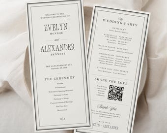 Old Money Wedding Program Template, Editable Canva Ceremony Program, Elegant Order of Service, Timeless Wedding Program Card, Printable