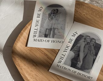 Minimal Bridesmaid Proposal Card Template, Will You Be My Bridesmaid Photo Card, Modern Bridesmaid Proposal Cards, Maid Of Honor Proposal