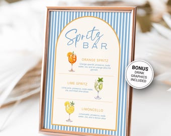 Spritz Bar Menu Template, Editable Canva Cocktail Sign, Italian Wedding Bar Menu, Printable Drink Menu