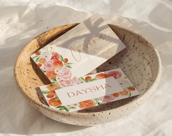 Citrus Floral Bridal Shower Place Card Template (Digital Download)