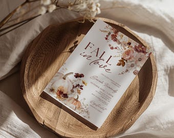 Fall Bridal Shower Invitation Template, Autumn Bridal Shower Invite, Pumpkin Floral Shower Invitation, Rustic Fall Bridal Shower