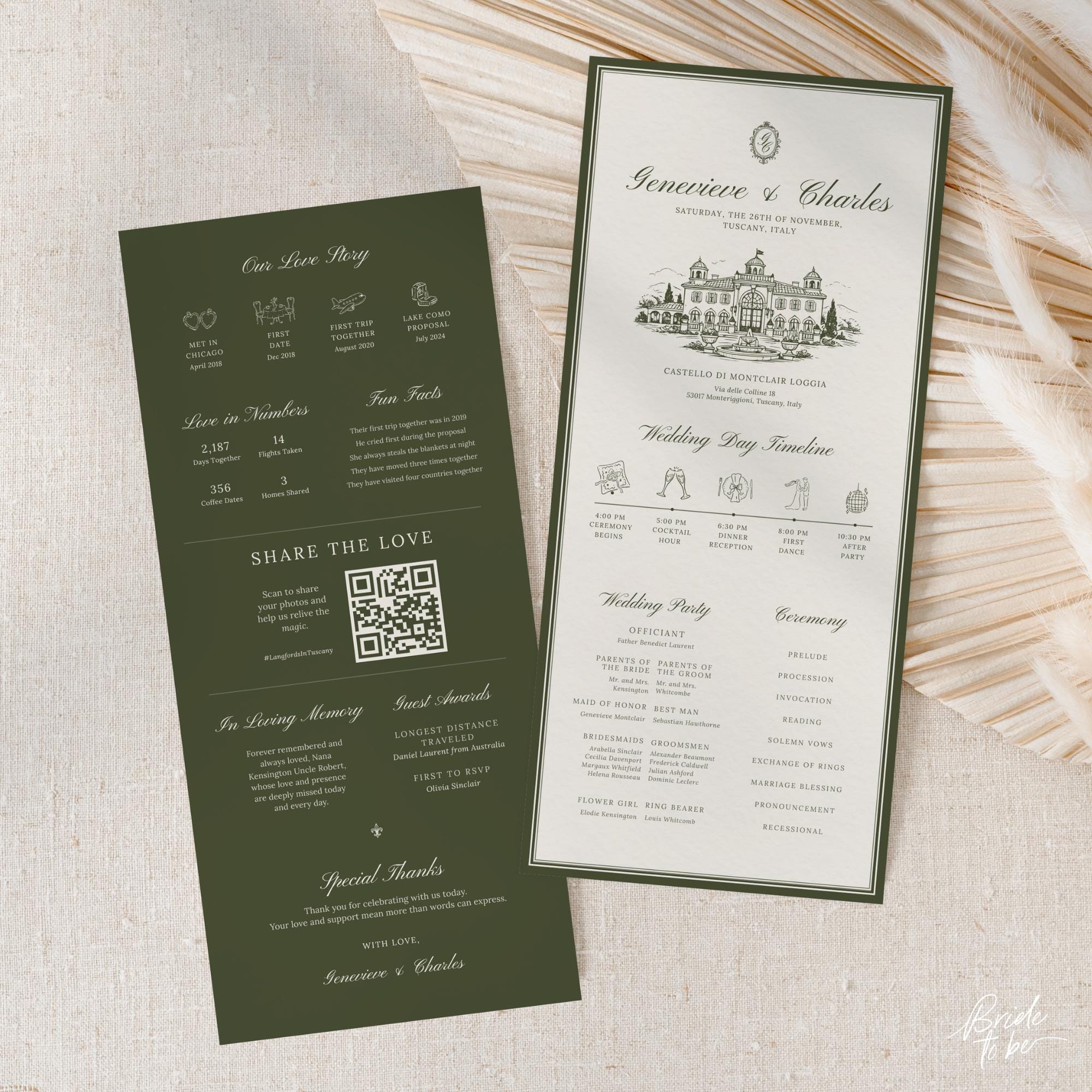 Old Program Template Old Money Inspired Olive Green Wedding Program Template, Editable Canva ...