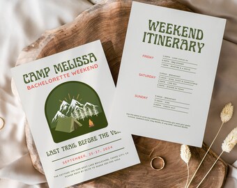 Camping Bachelorette Party Invitation, Itinerary & Packing List (Digital Download)