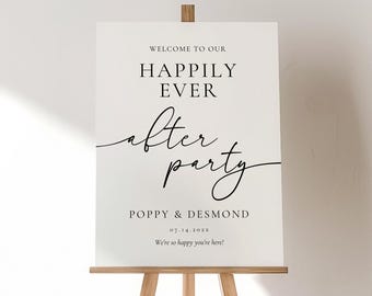 Minimalistisch welkomstbord bruiloft, Happily Ever After Party welkomstbord, bewerkbare sjabloon welkomstbord, modern schaking welkomstbord Canva