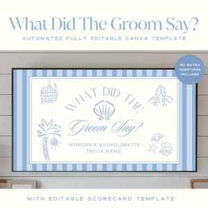What Did The Groom Say Bachelorette Trivia Game, Bach Drinking Game Hens Party, Last Toast On The Coast, Guess Who Said It Game Canva DIY