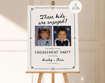 These Kids Are Engaged Sign, Engagement Party Welcome Sign, Childhood Photo Sign, Editable Canva Template