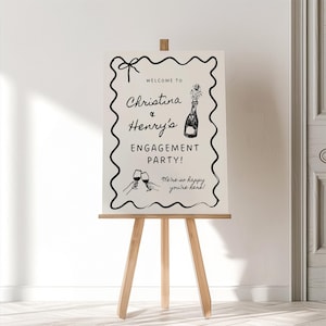 Wavy Engagement Party Sign, Whimsical Engagement Party Decorations, Engagement Welcome Sign, Hand Drawn Style Champagne DIY Wedding Sign