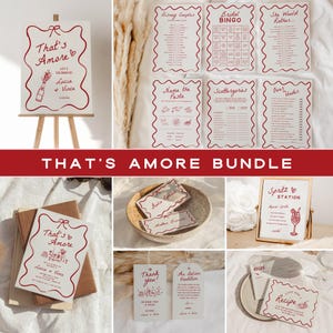 That's Amore Bridal Shower Template Bundle, Italian Bridal Shower Games, Engagement Party Decor, Whimsical Hand Drawn Editable Canva DIY