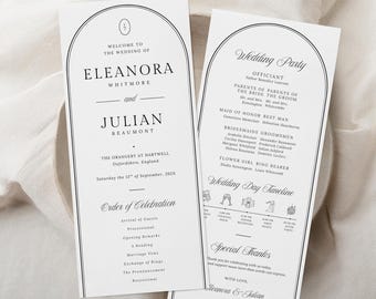Timeless Wedding Program Template, Editable Wedding Itinerary Template, Canva Wedding Timeline, 4x9 Printable Ceremony Program, Wedding Day