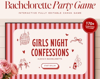 Girls Night Confessions Bachelorette Game, Editable Canva Party Game Template, Girls Night Drinking Game, Listen Don’t Judge Game