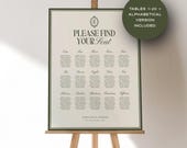 Olive Green Wedding Seating Chart Template, Elegant Canva Sign (Digital Download)
