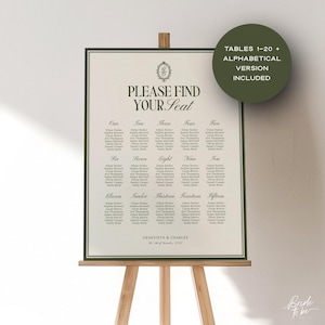 Olive Green Wedding Seating Chart Template, Elegant Canva Sign (Digital Download)