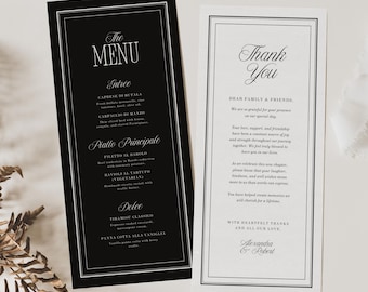 Black & Ivory Wedding Menu Template Canva, Classic Elegant Reception Dinner Menu, Printable Wedding Menu Sign, Editable Wedding Stationery