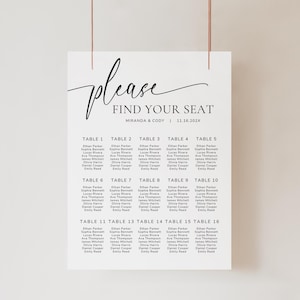 Minimalist Wedding Seating Chart Template, Modern Seating Chart Wedding, Simple Editable Wedding Seating Chart Board, Wedding Sign Canva DIY