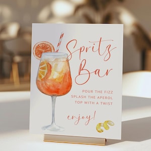 Aperol Spritz Bar Sign Template, Watercolor Aperol Spritz Sign, Wedding Bar Sign, Love At First Spritz Cocktail Sign Bridal Shower Canva DIY