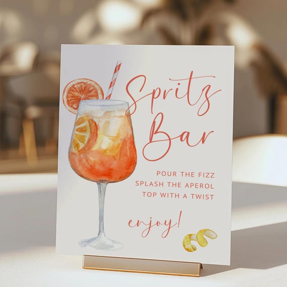 Spritz Bar Sign Template, Watercolor Spritz Sign, Wedding Bar Sign, Love At First Spritz Cocktail Sign Bridal Shower Canva DIY