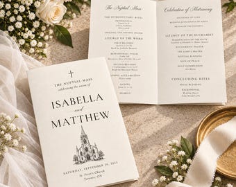 Catholic Wedding Program Template, Nuptial Mass Booklet, Editable Canva Catholic Ceremony Program, Bifold Wedding Program