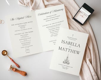 Catholic Wedding Program Template, Nuptial Mass Booklet, Editable Canva Catholic Ceremony Program, Bifold Wedding Program