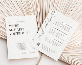 Simple Wedding Welcome Letter, Modern Minimal Event Itinerary, Elegant Simple Wedding Event, Wedding Day Weekend Schedule, Day of Wedding QR