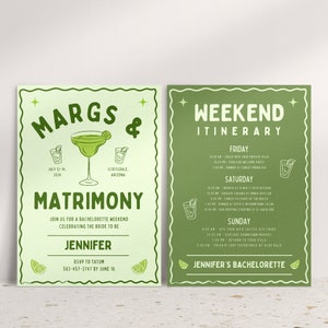 Margaritas and Matrimony Bachelorette Party Itinerary and Invitation, Scottsdale Bachelorette Party, Beach Bachelorette Canva Template