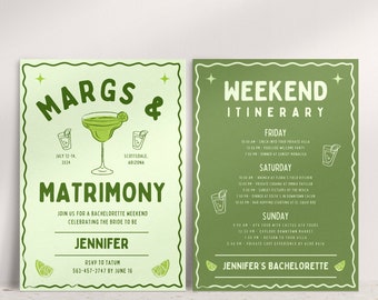 Margaritas und Ehe Bachelorette Einladung, Reiseplan Vorlage (Canva)