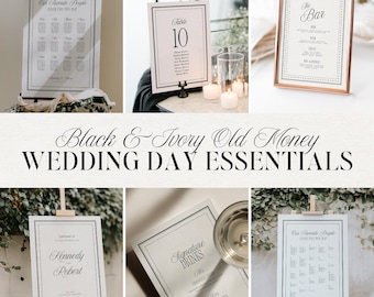 Black & Ivory Old Money Wedding Essentials Bundle, Classic Estate Reception Decor Canva Template Set, Formal Printable Signs