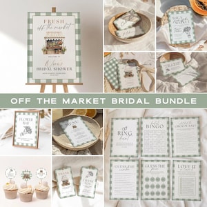 Fresh Off The Market Bridal Shower Template Bundle, Farmers Market Bridal Shower Games, Engagement Party Decor, Green Plaid Editable Canva