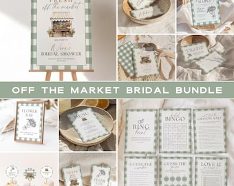 Fresh Off The Market Bridal Shower Template Bundle, Farmers Market Bridal Shower Games, Engagement Party Decor, Green Plaid Editable Canva