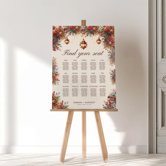 Indian Wedding Seating Chart Template, Editable Seating Chart Sign, Table Seating Chart, Indian Wedding Sign, Indian Wedding Decor DIY Canva