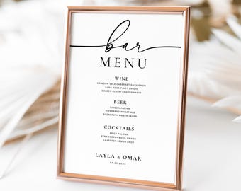 Minimalist Wedding Bar Menu Sign Template (Canva Editable)