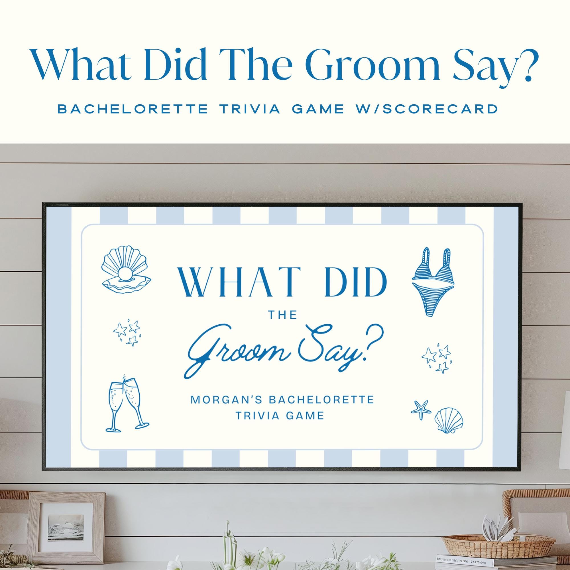 What Did The Groom Say Bachelorette Trivia Game, Bach Drinking Game Hens Party, Last Toast On The Coast, Guess Who Said It Game Canva DIY