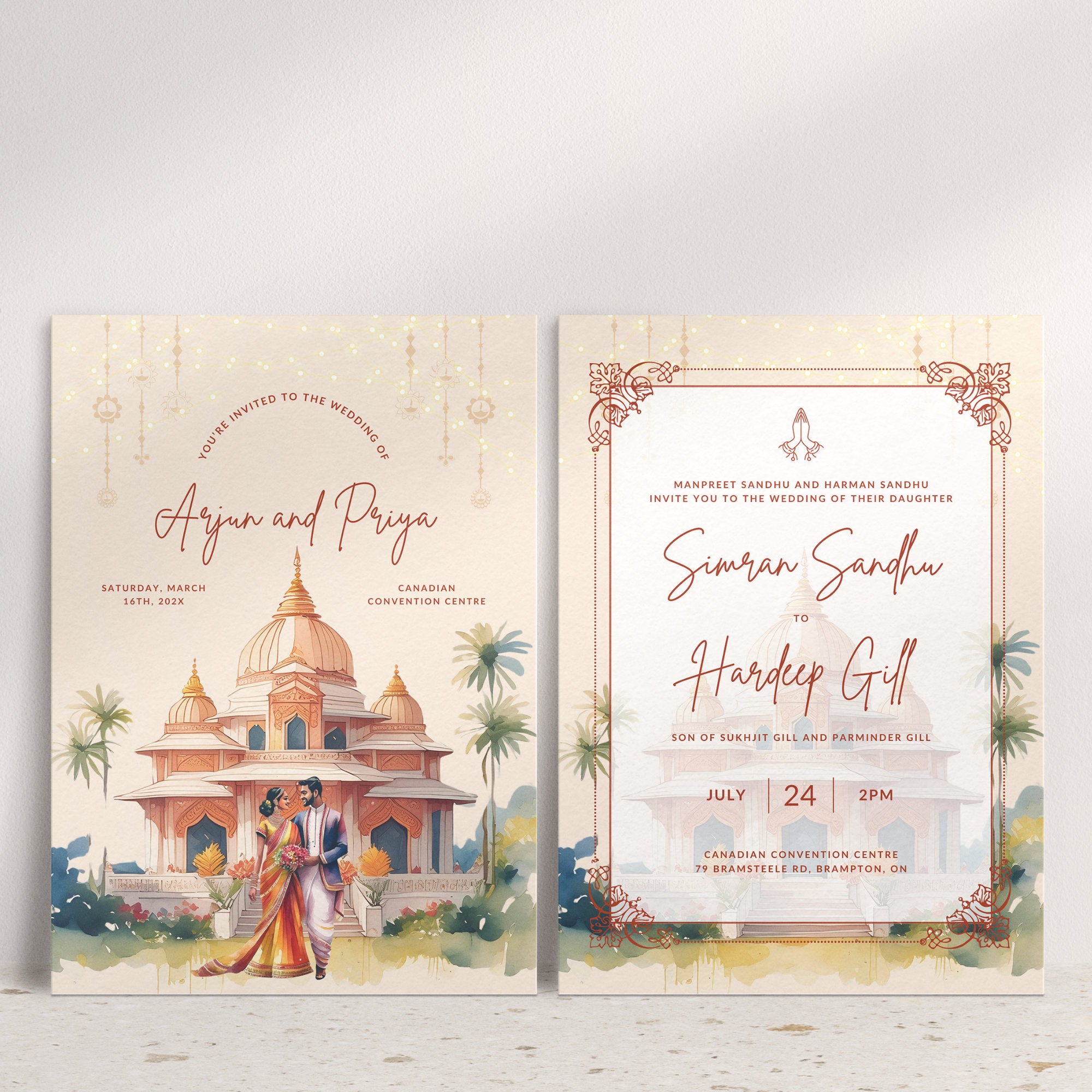 Invitación de boda india, invitación de boda sij, invitaciones de boda,  plantilla de invitación de boda, tarjeta de invitación de boda, templo hindú  - Etsy México, image size:2000x2000