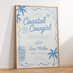 Coastal Cowgirl Bachelorette Welcome Sign, Hand Drawn Last Toast On The Coast Hen Party Sign, Beach Bachelorette, Welcome Sign Bachelorette