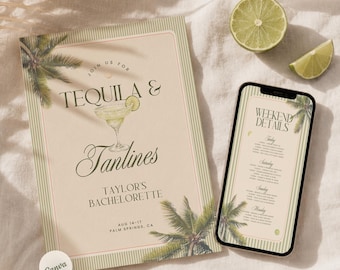 Tequila & Tanlines Bachelorette Template Bundle, Palm Springs Bach Itinerary, Beach Bachelorette Invite, Editable Canva Weekend Templates