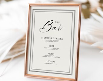 Country Chic Bar Menu Template, Olive Green Wedding Sign, Signature Drinks Menu, Rustic Elegant Bar Sign, Editable Canva Printable