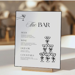 Bar Sign Wedding Template, Wedding Bar Sign, Bar Menu Sign, Rehearsal Dinner Open Bar Sign, The Night Before Bar Signs, Champagne Towers DIY