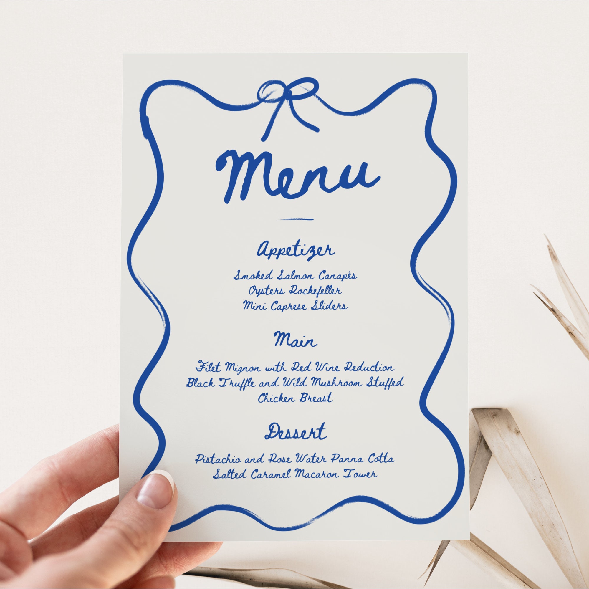 Rehearsal Dinner Menu Template, Elegant Wedding Menu Card (digital