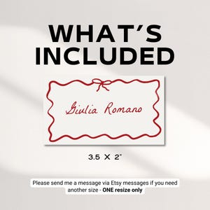 May include: A white label with a red wavy border and a red bow at the top. The text "Giulia Romano" is written in red cursive inside the label. The label is 3.5 inches by 2 inches.