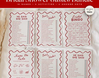 Bridal Shower Games Template, Italian Theme Wedding Shower Games, Party Games, Wedding Games DIY, Editable Bridal Shower Game