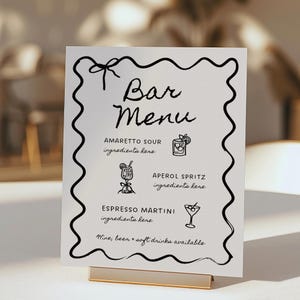 Bar Sign Wedding Template, Wedding Bar Sign, Hand Drawn Style Bar Menu Sign, Rehearsal Dinner Open Bar Sign, The Night Before Bar Signs DIY