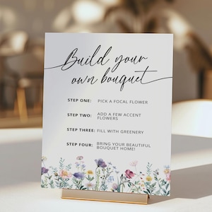Wildflowers Build Your Own Bouquet Canva Template, Flower Bar Sign, Floral Bridal Shower Sign, Flower Bar Cart Poster Baby Shower Printable