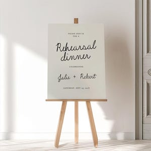 Minimal Hand Drawn Rehearsal Dinner Sign Template, Hand Written Style Rehearsal Dinner Signs, Engagement Party Decor DIY Canva, Party Decor