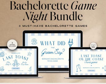 Bachelorette Games Bundle, Last Toast On The Coast Bach Party Games, What Did the Groom Say, Most Likely To, Editable Canva Template