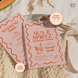 Sun and Spritz Bachelorette Invitation Template, Beach Bach Weekend Itinerary, Tropical Summer Girls Trip Invite, Editable Canva Template