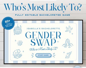 Gender Swap Hilarious Bachelorette Game, Bridal Party Girls Night Game, Editable Canva Who's Most Likely To Unique Bach Game Template DIY