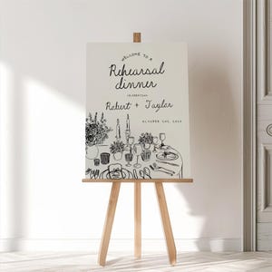 Hand Drawn Rehearsal Dinner Sign, Rehearsal Dinner Welcome Sign, The Night Before Sign, Engagement Party Sign, Party Decor Editable Template